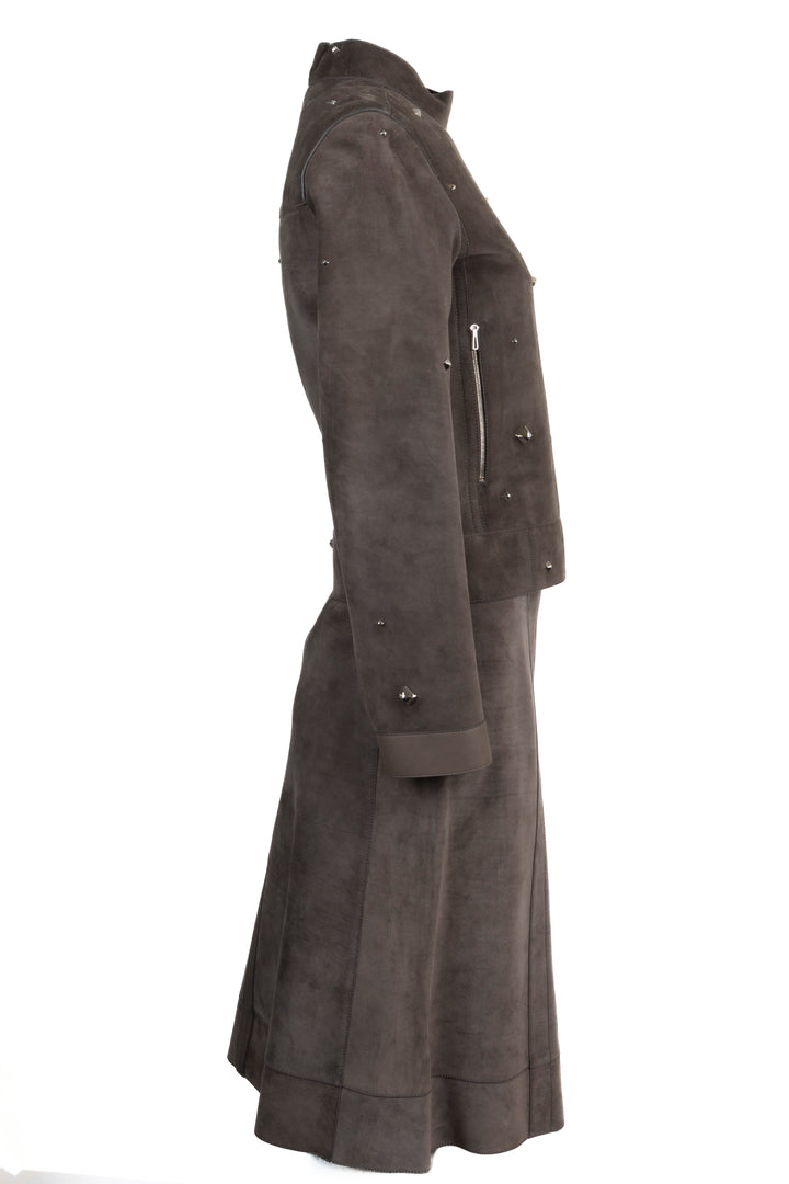 HERMÈS Studded Jacket Suede Brown