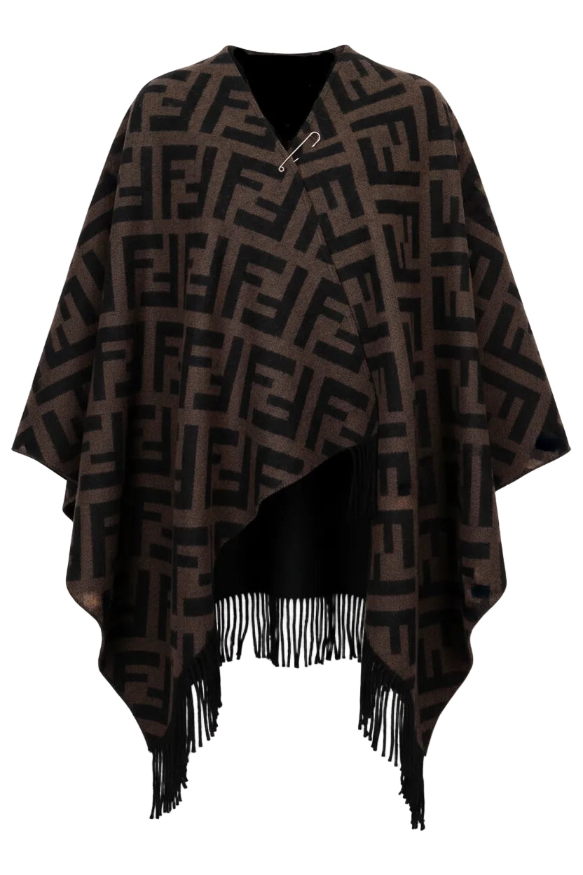 FENDI FF Poncho Wool Cashmere Brown