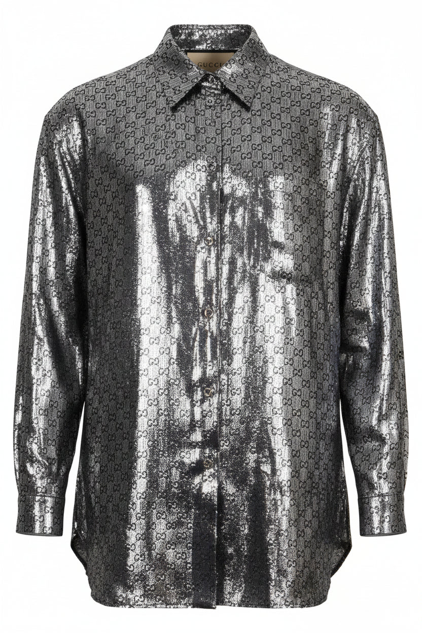 GUCCI GG Jacquard Shirt Silk Lurex Silver