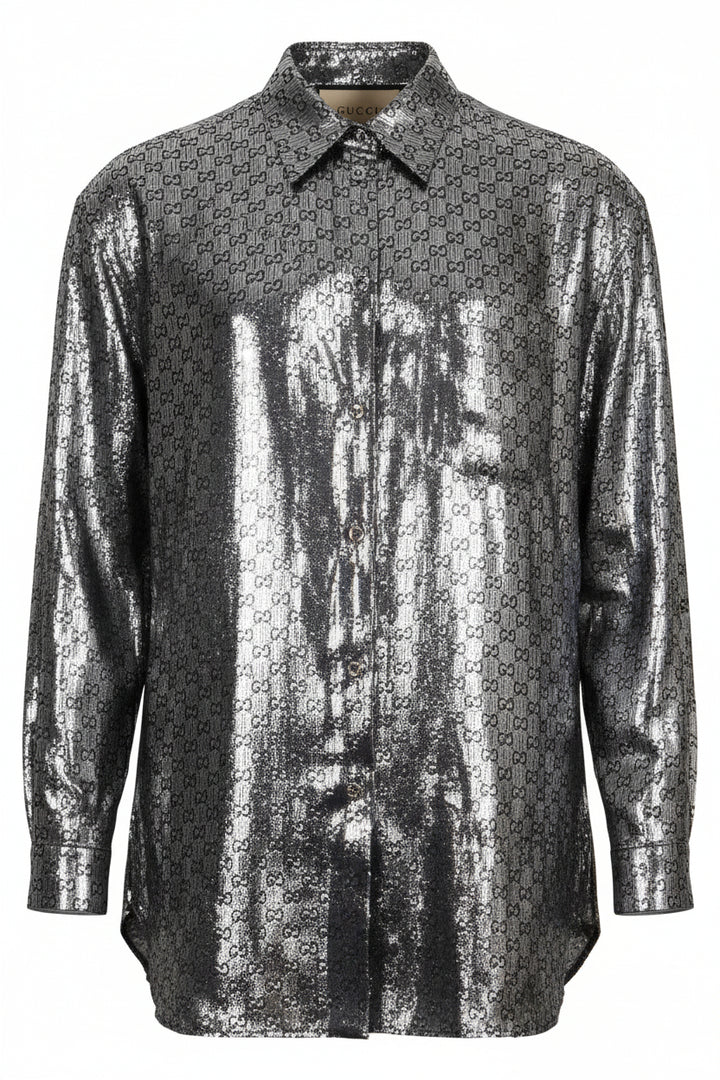 GUCCI GG Jacquard Shirt Silk Lurex Silver