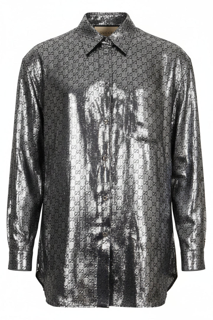 GUCCI GG Jacquard Shirt Silk Lurex Silver