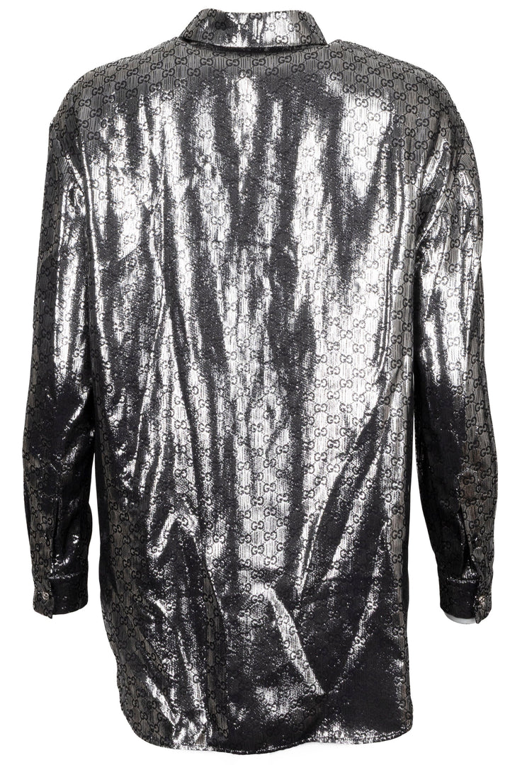 GUCCI GG Jacquard Shirt Silk Lurex Silver