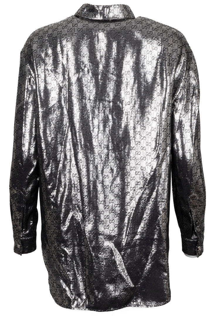GUCCI GG Jacquard Shirt Silk Lurex Silver