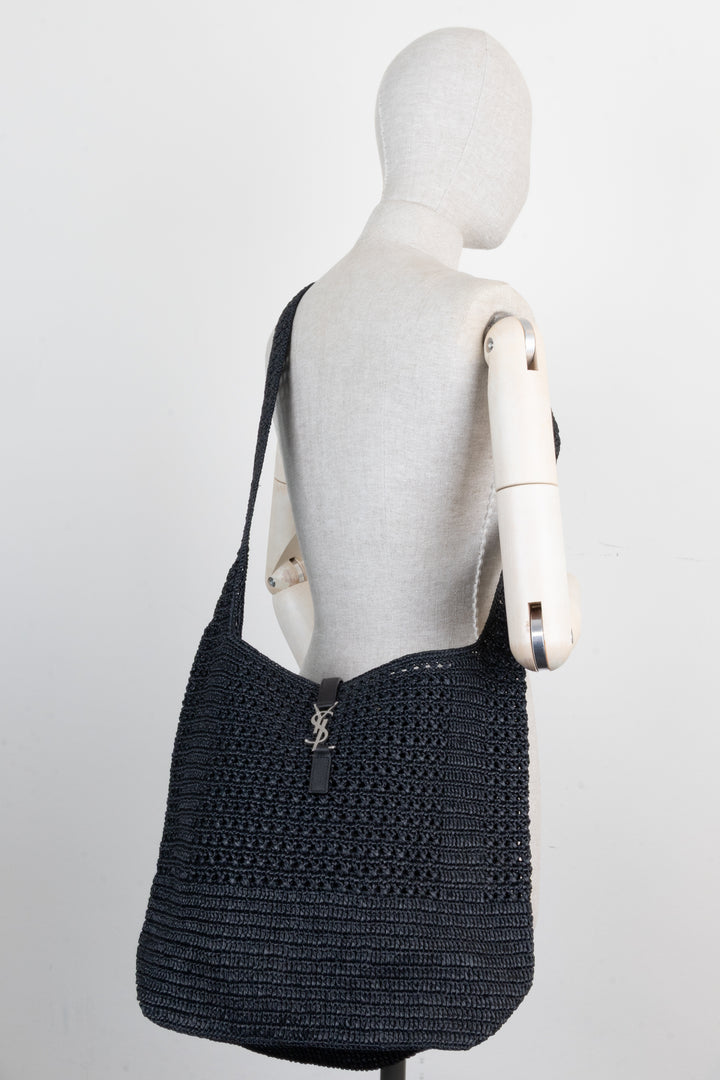 SAINT LAURENT Le 5 A 7 Medium Tote Raffia Black