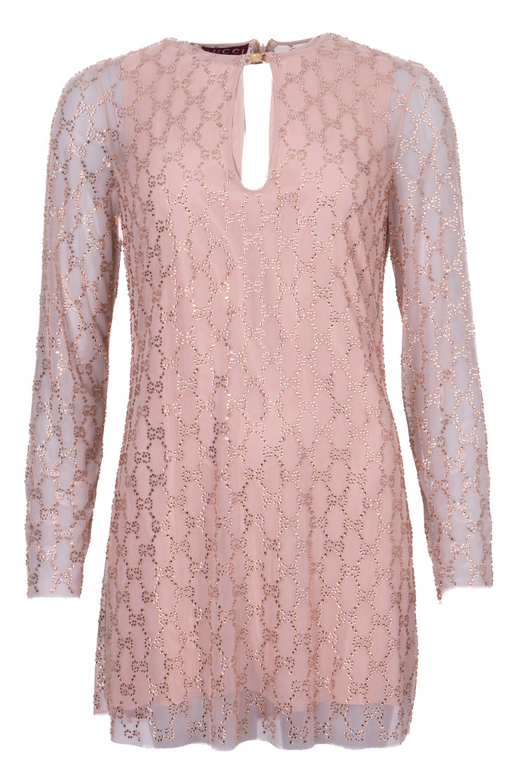 GUCCI Robe en tulle rehaussée de cristaux Rose