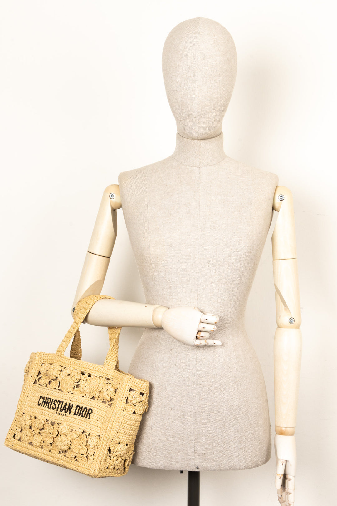 CHRISTIAN DIOR Woven Raffia Book Tote Small Beige