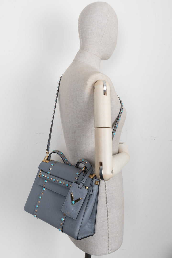 Sac Valentino Small Rolling Rockstud gris