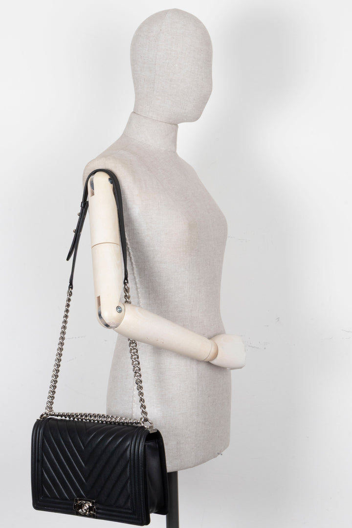 CHANEL Boy Bag New Medium Leather Black