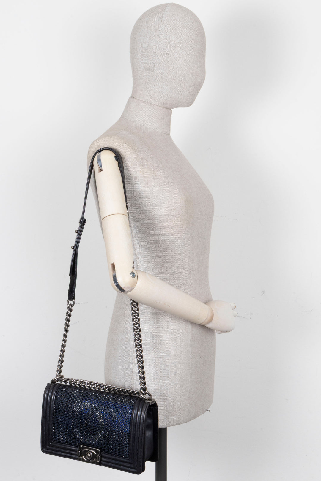 CHANEL Paris-Dallas Boy Bag Medium Leather Crystals Black Navy