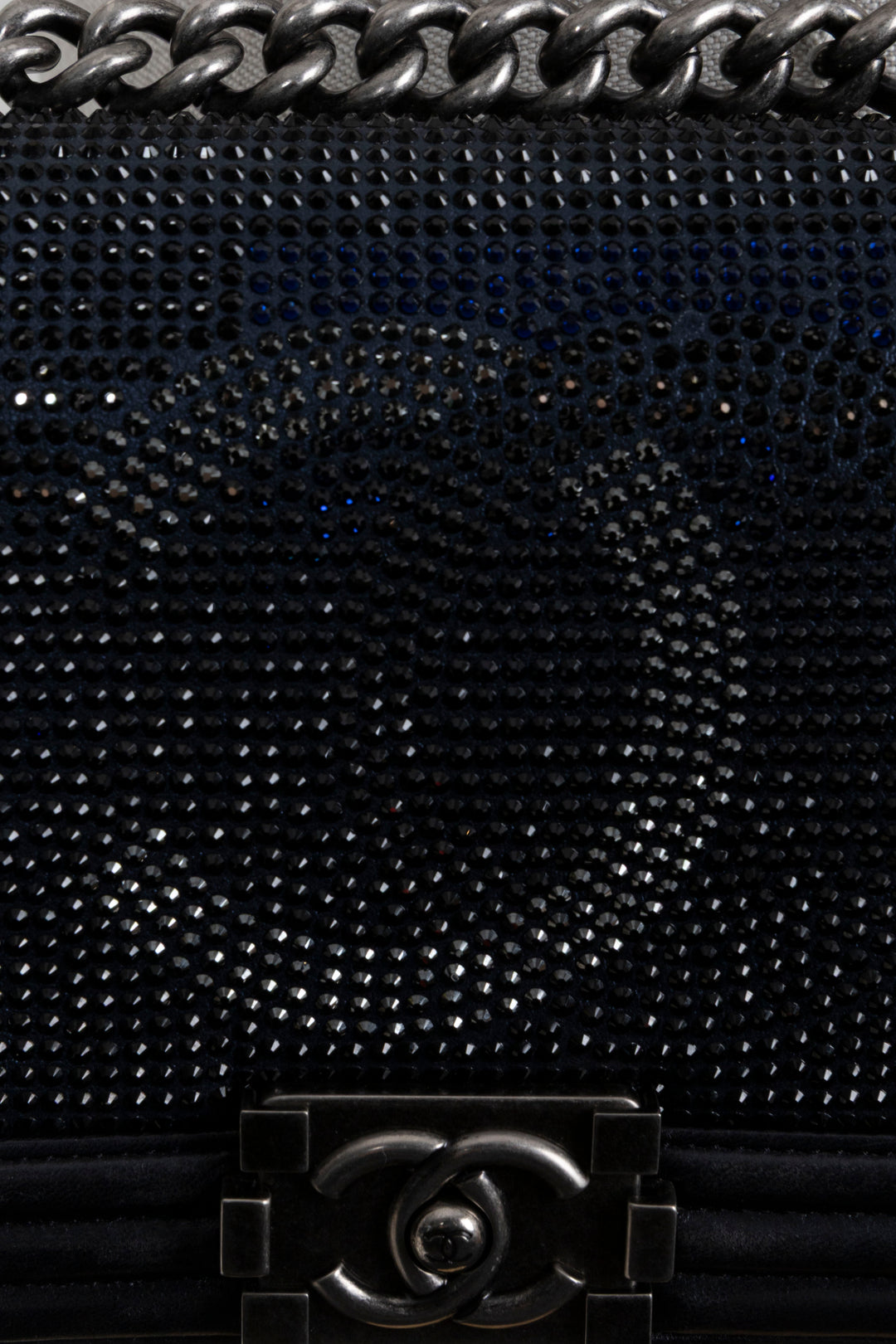 CHANEL Paris-Dallas Boy Bag Medium Leather Crystals Black Navy