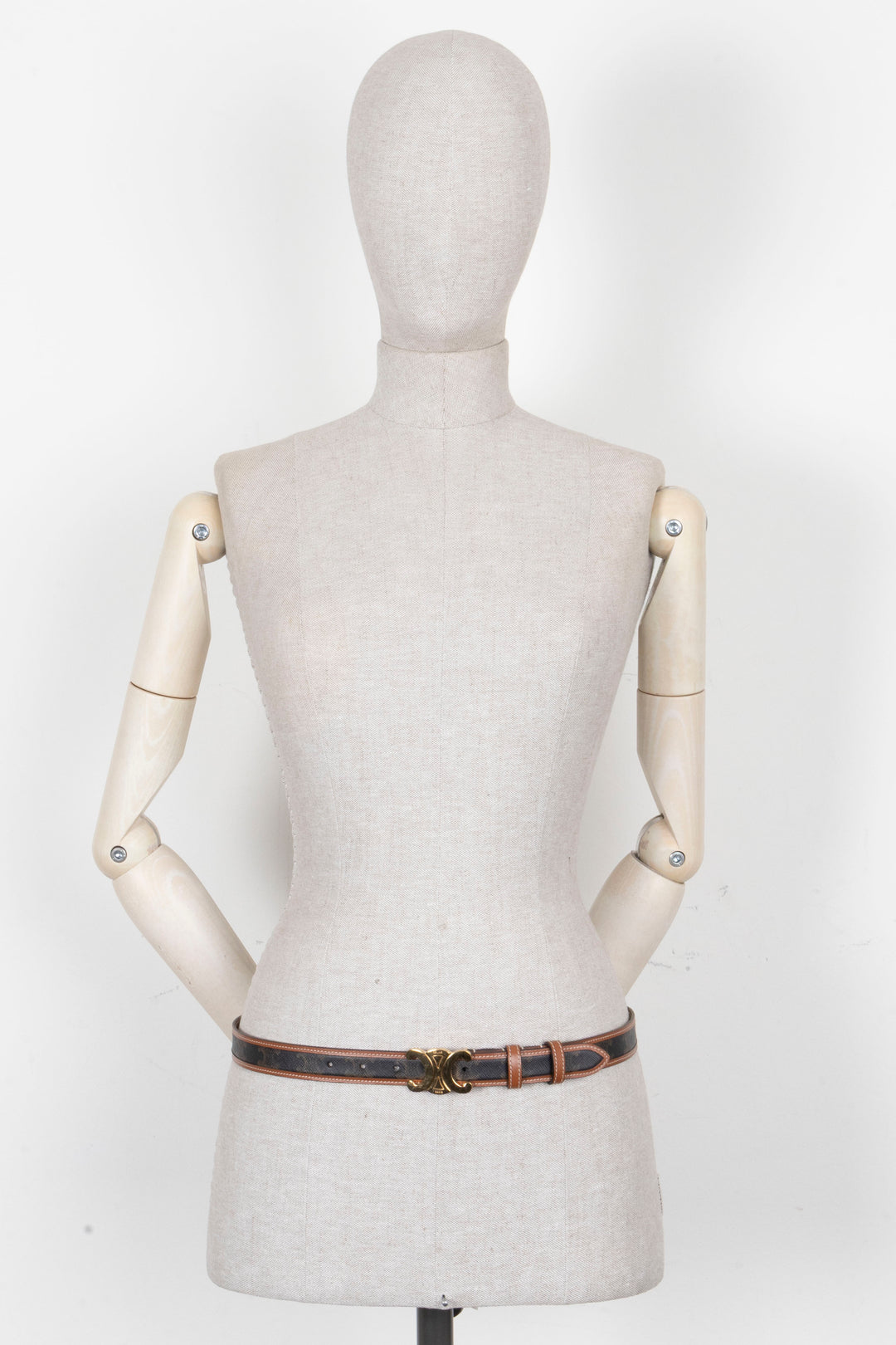 CELINE Ceinture Triomphe Toile Cuir Tan