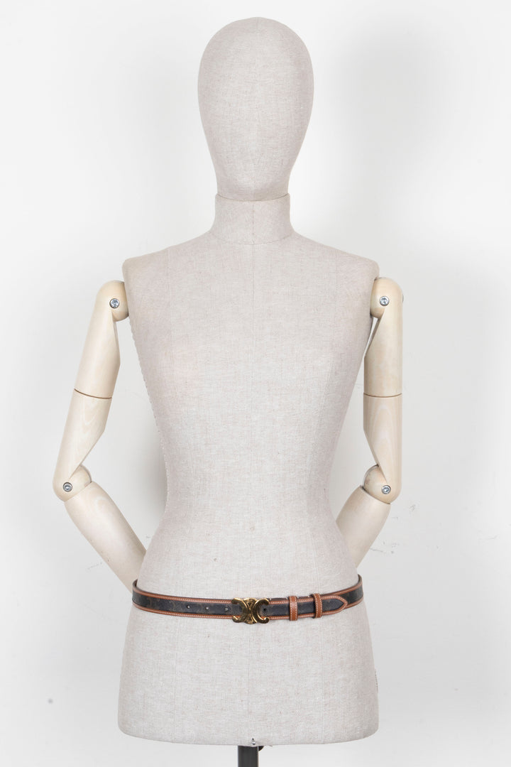 CELINE Ceinture Triomphe Toile Cuir Tan