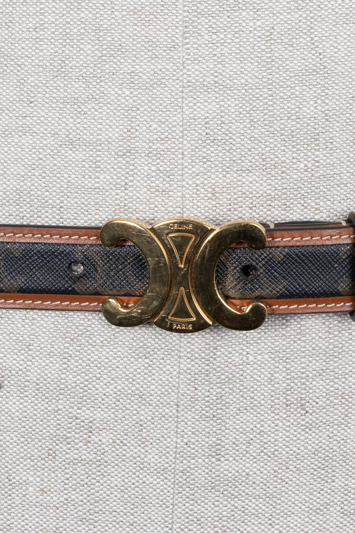 CELINE Ceinture Triomphe Toile Cuir Tan