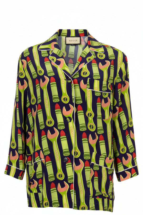 GUCCI Shirt Lipstick Shirt Silk Purple Green