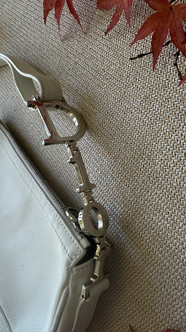 CHRISTIAN DIOR Logo Pochette Leather White