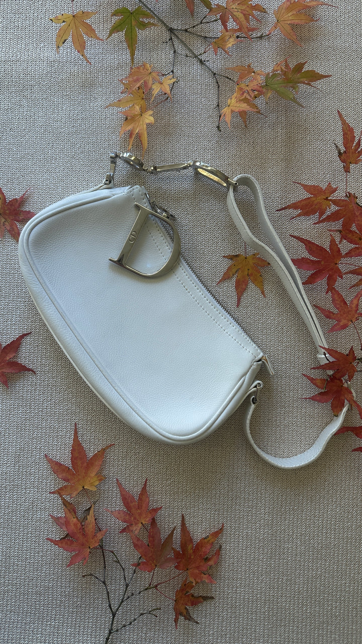 CHRISTIAN DIOR Logo Pochette Leather White