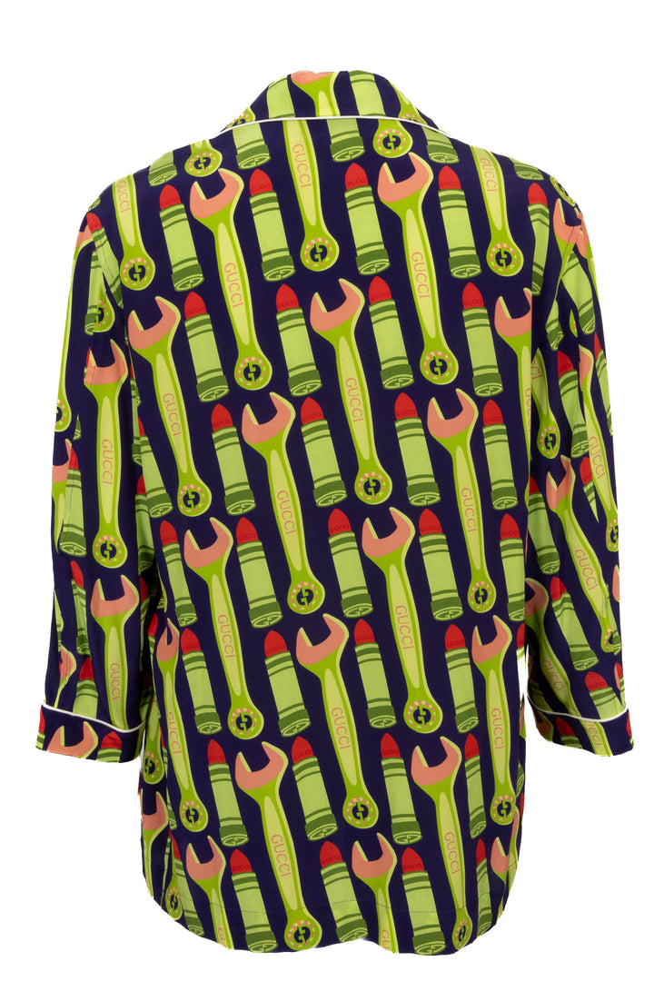 GUCCI Shirt Lipstick Shirt Silk Purple Green