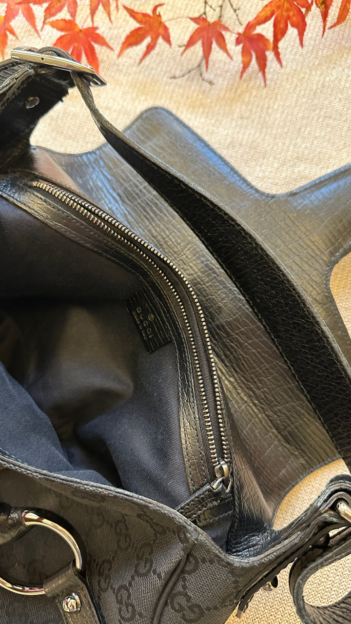 Sac à rabat GUCCI Horsebit en toile noire