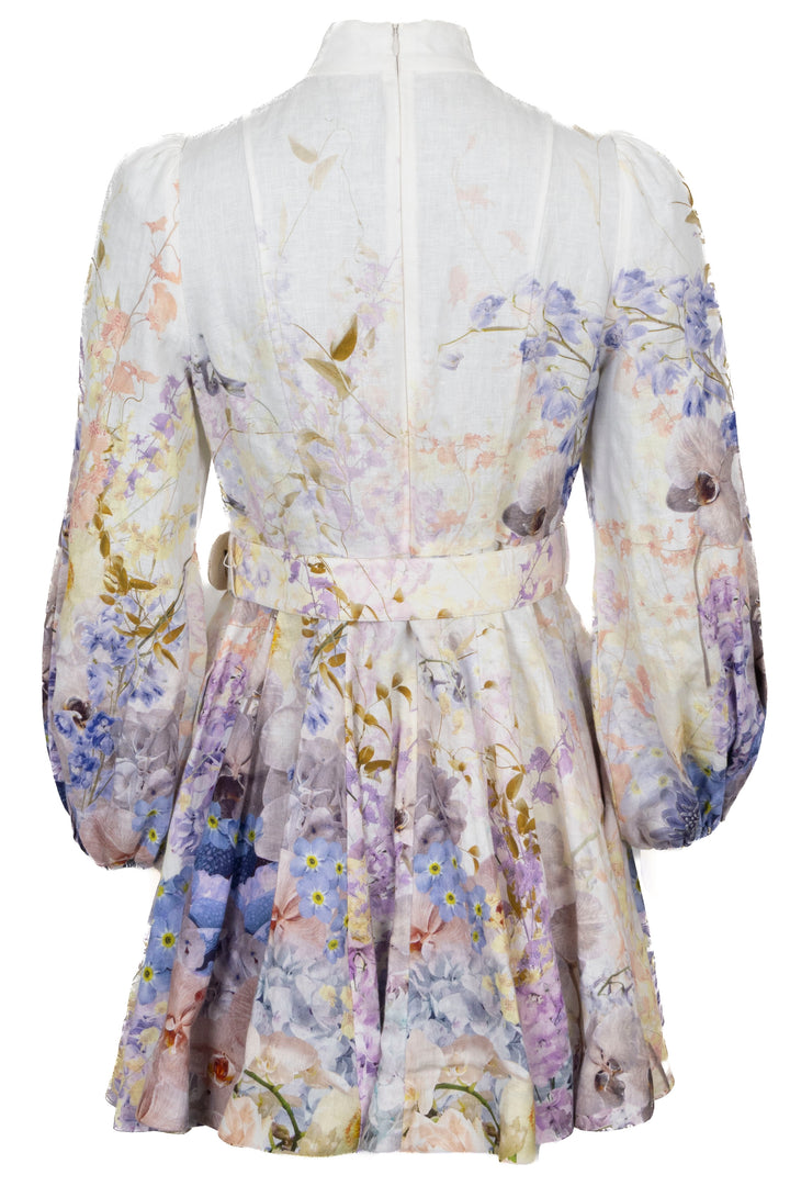 ZIMMERMANN Belted Rhythmic Mini Dress Linen White Multicolor