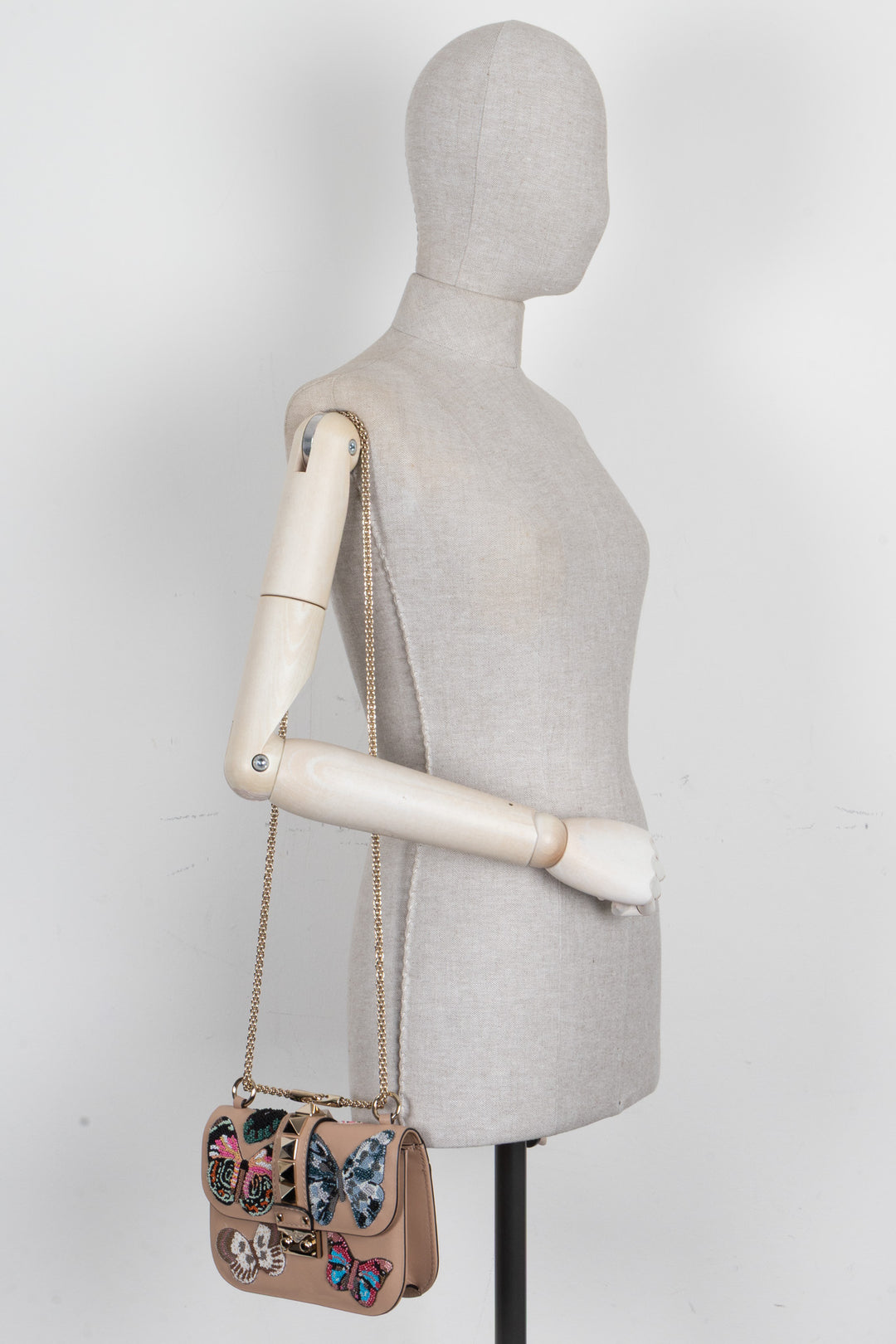 VALENTINO Butterfly Beads Glam Lock Bag Leather Nude