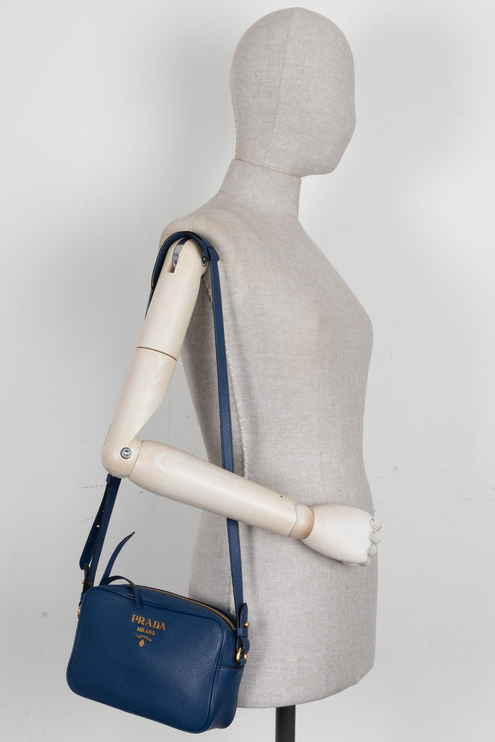 PRADA Camera Bag Leather Blue