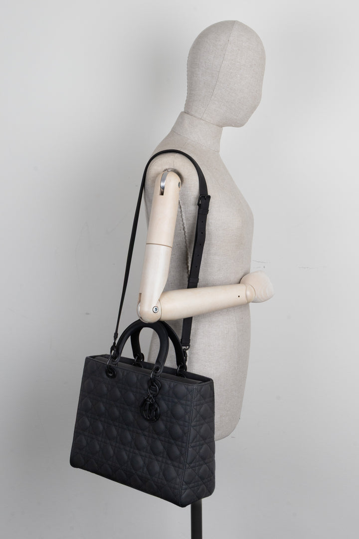 CHRISTIAN DIOR Large Lady Dior Bag So Black