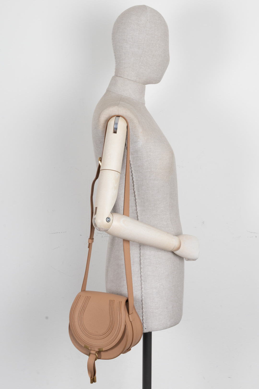 CHLOÉ Marcie Saddle Bag Small Grained Leather Light Tan