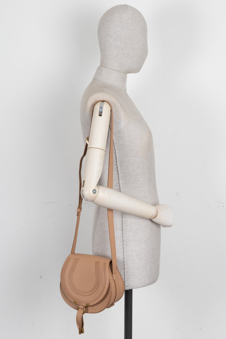 CHLOÉ Marcie Saddle Bag Small Grained Leather Light Tan