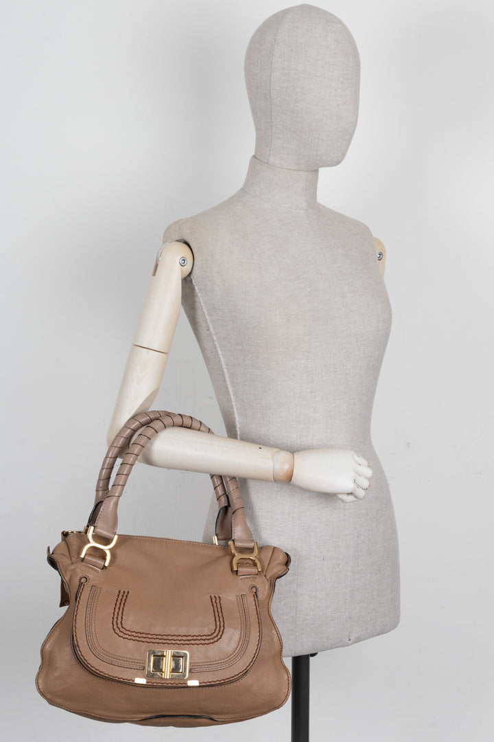CHLOÉ Marcie Lock Tote Bag Leather Beige