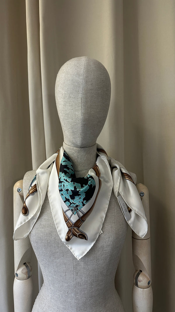 GUCCI Silk Scarf White Blue
