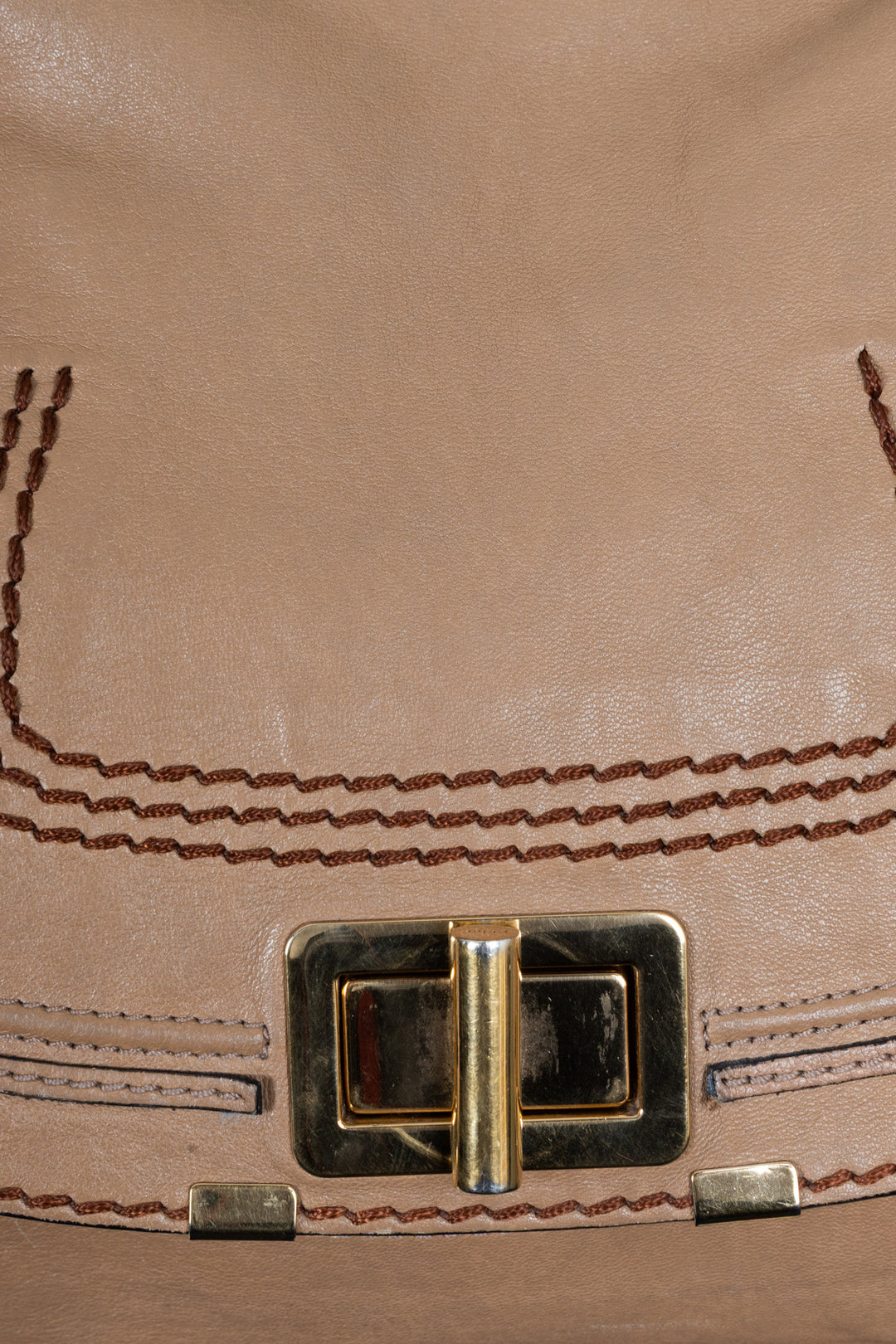 CHLOÉ Marcie Lock Tote Bag Leather Beige