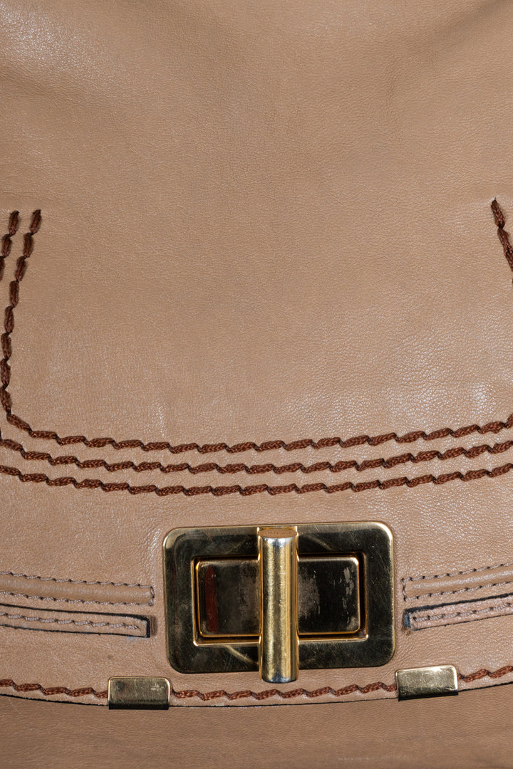 CHLOÉ Marcie Lock Tote Bag Leather Beige
