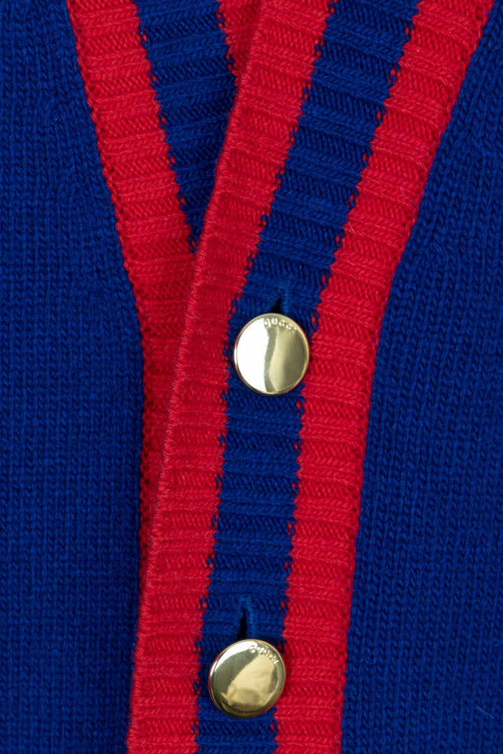 GUCCI Oversized Tiger Embroidered Cardigan Blue Red