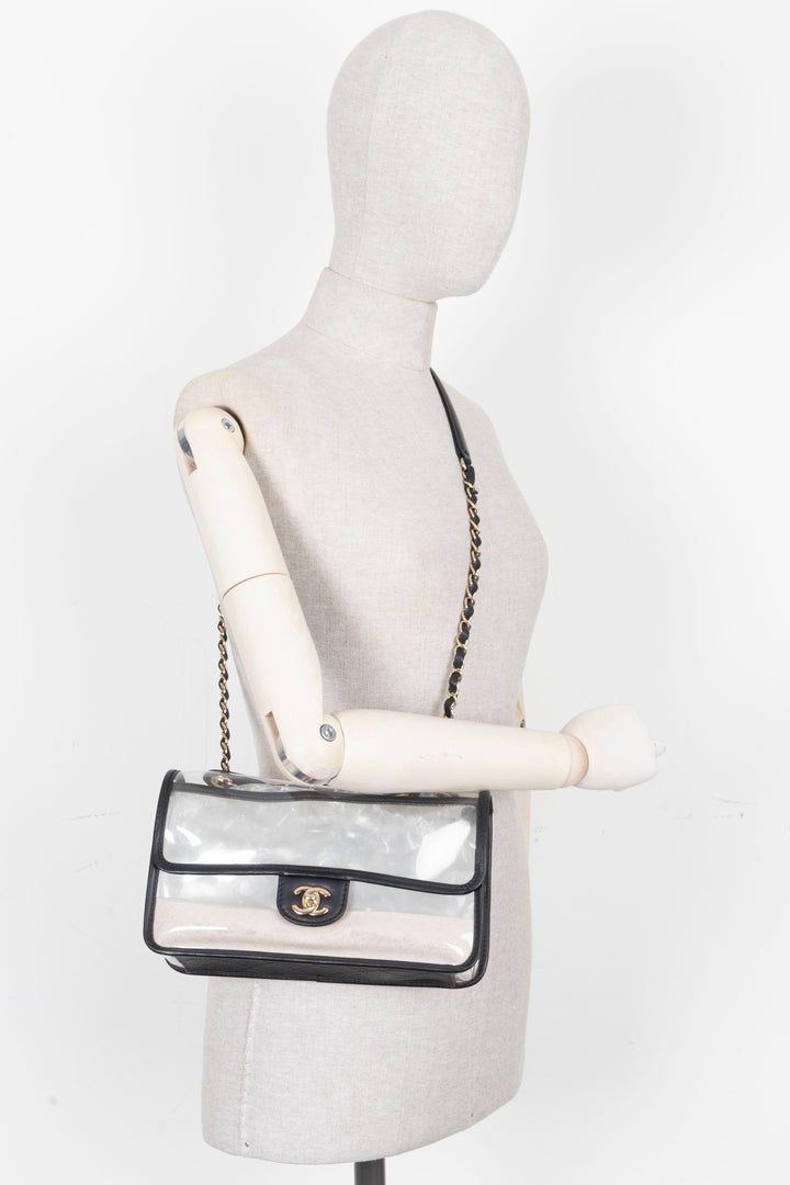 CHANEL Sand By The Sea Single Flap Bag Medium PVC Leather Black