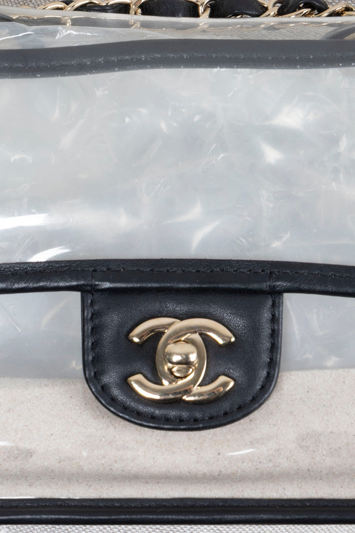 CHANEL Sand By The Sea Single Flap Bag Medium PVC Leather Black