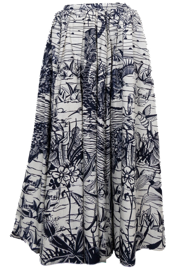 Jupe longue plissée CHRISTIAN DIOR en coton bleu marine