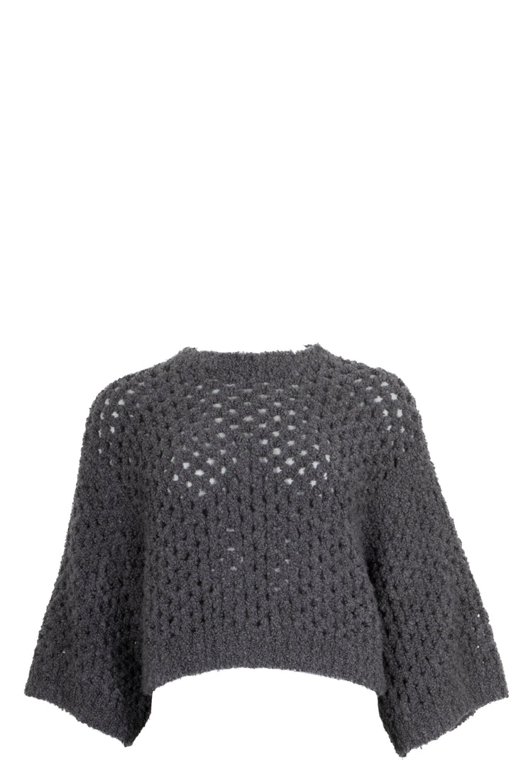 BRUNELLO CUCINELLI Cropped Knit Sweater Camel Wool Silk Grey