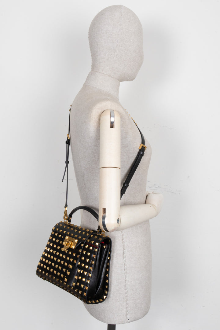 VALENTINO Rockstud Alcove Hand Bag Leather Black