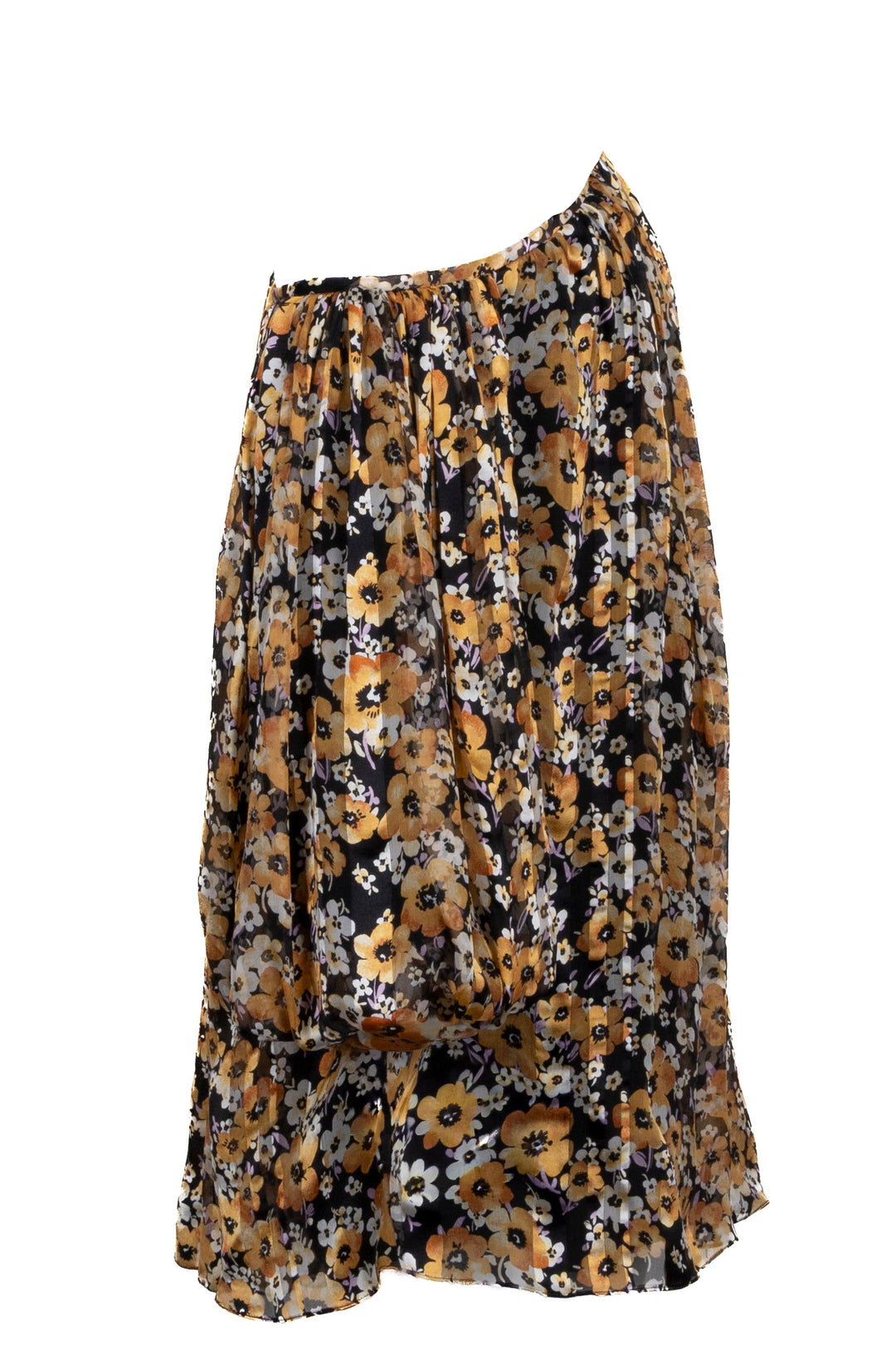 SAINT LAURENT Asymmetric Long Top Flowers Silk Yellow Black