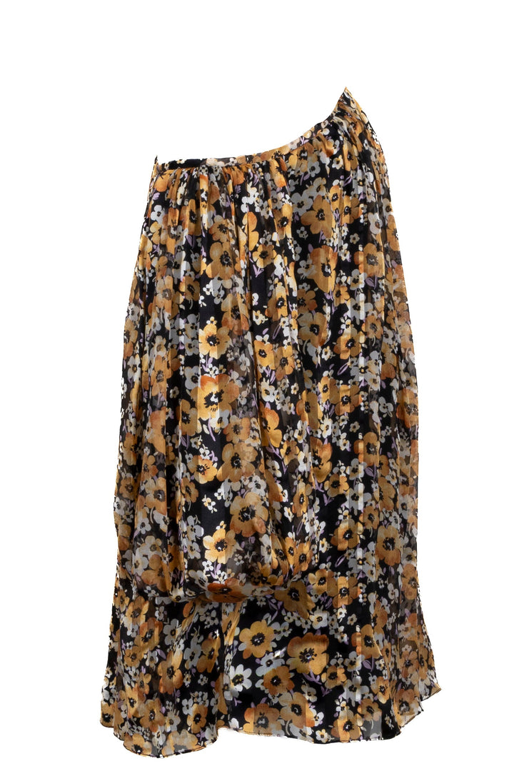 SAINT LAURENT Asymmetric Long Top Flowers Silk Yellow Black