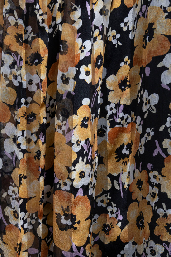 SAINT LAURENT Asymmetric Long Top Flowers Silk Yellow Black
