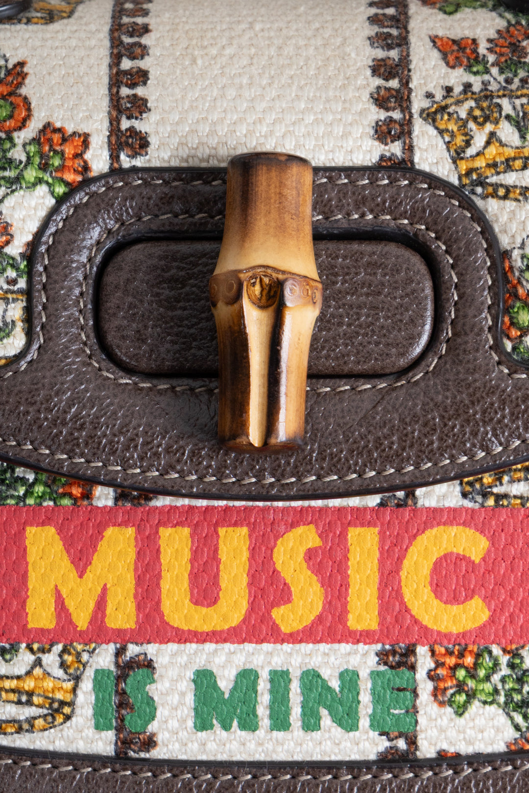 Sac à main GUCCI Music is Mine Bamboo 1947 toile cuir marron multicolore