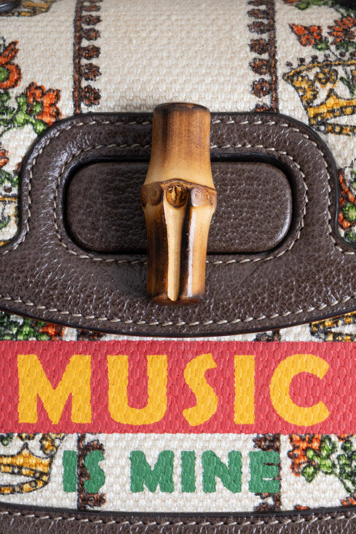 Sac à main GUCCI Music is Mine Bamboo 1947 toile cuir marron multicolore