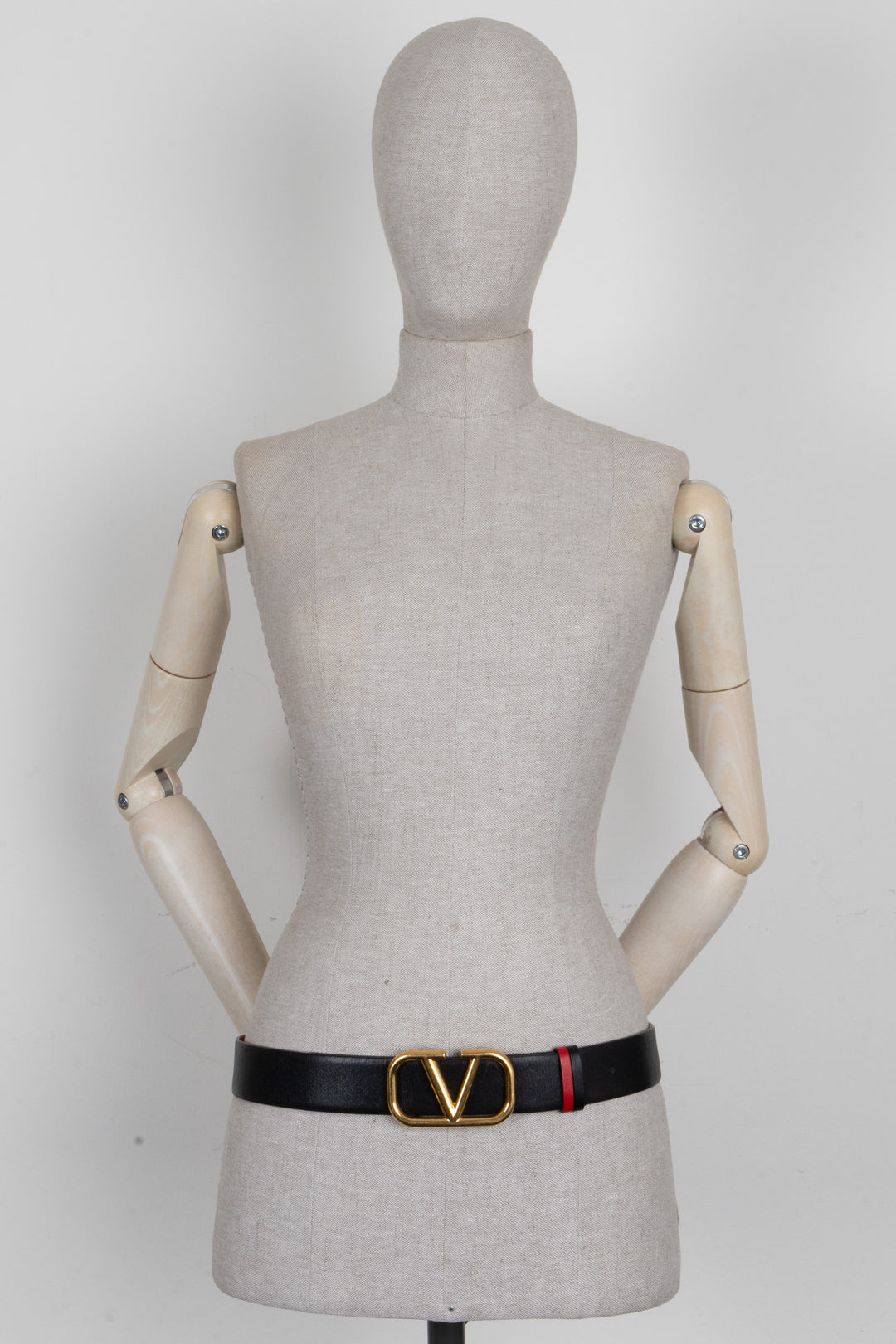 VALENTINO V Logo Reversible Belt Leather Black Red
