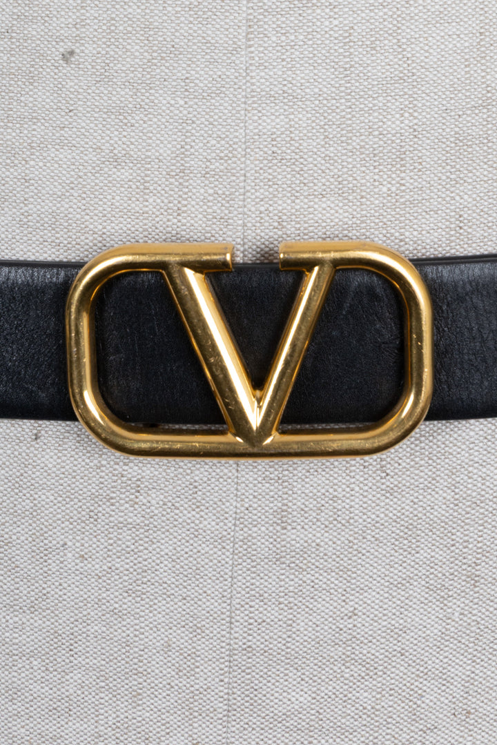 VALENTINO V Logo Reversible Belt Leather Black Red