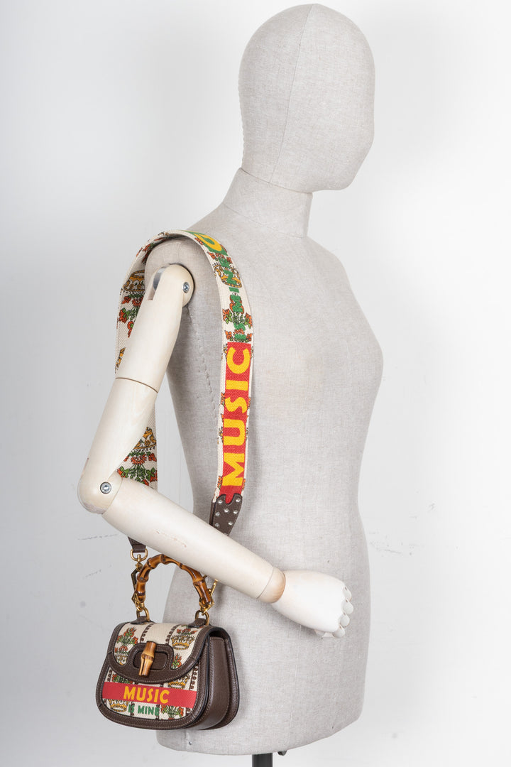 Sac à main GUCCI Music is Mine Bamboo 1947 toile cuir marron multicolore