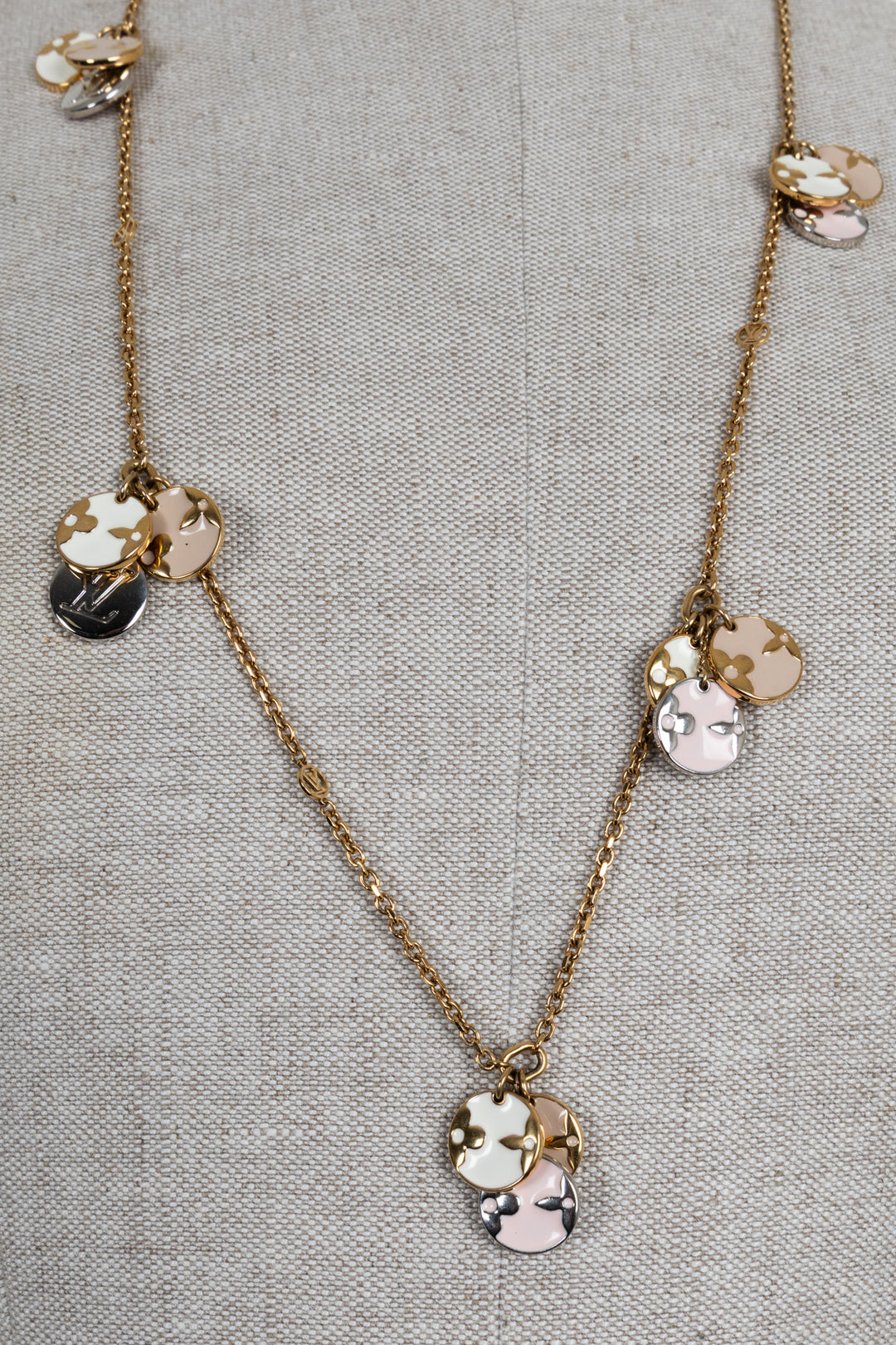 LOUIS VUITTON Enamel LV Station Charm Necklace