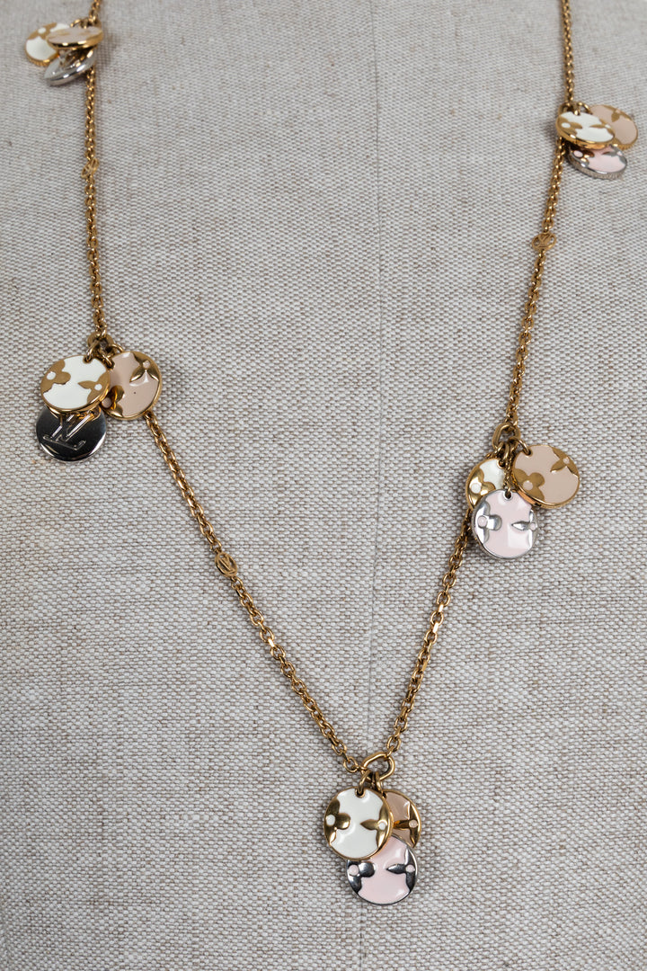 LOUIS VUITTON Enamel LV Station Charm Necklace