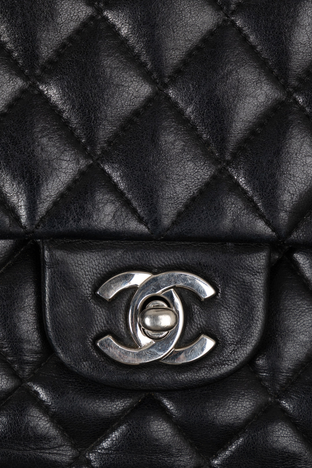 CHANEL Vintage Medium Double Flap Bag Black Silver