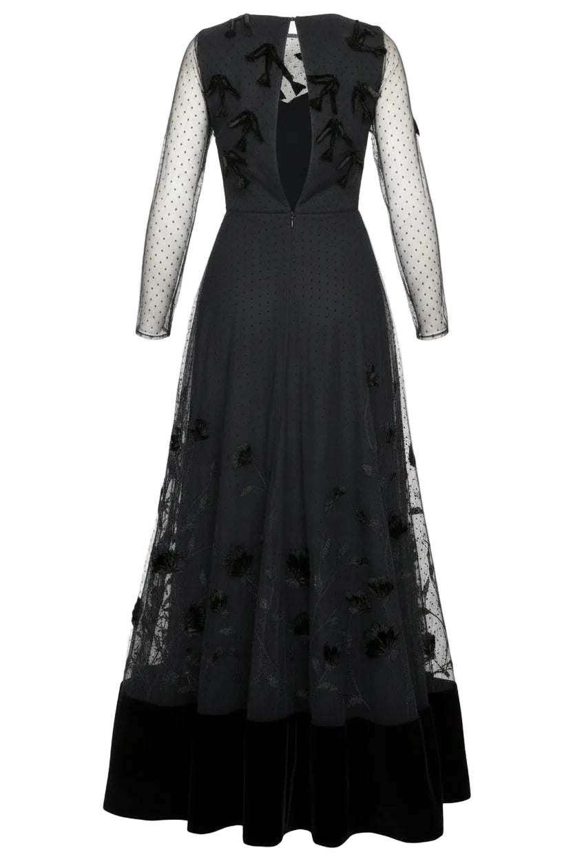 CHRISTIAN DIOR Long Dress Tulle Velvet Black